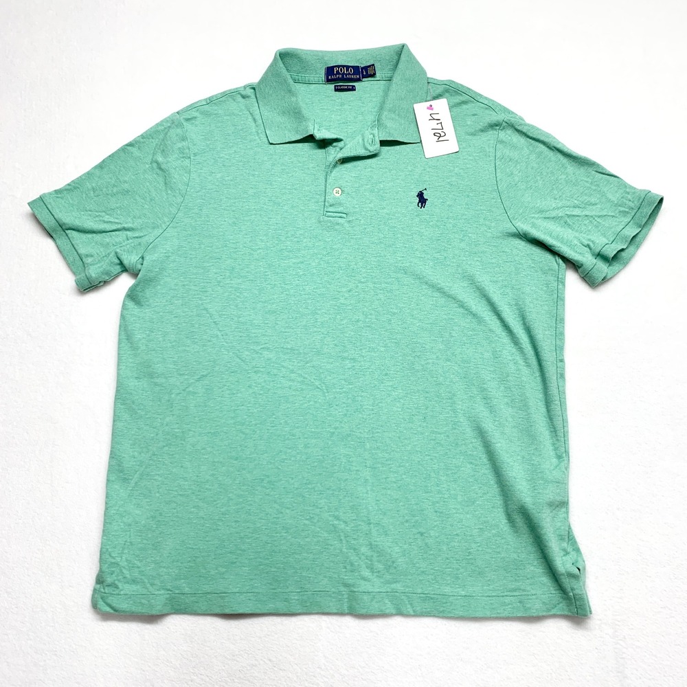 Polo Ralph Lauren Classic Fit Polo Mens Sz L Green Heathered Cotton Short Sleeve